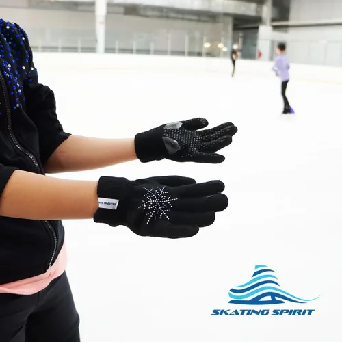 Vista 5 de SkatingSpirit - Guantes acolchados de gel para patinaje sobre hielo con copos de nieve de diamantes de imitación (1 par), guantes antideslizantes