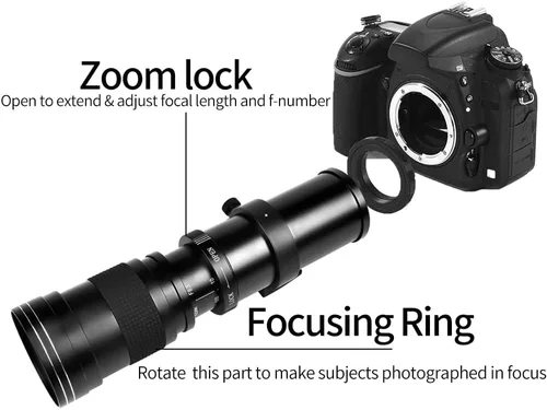 Vista 5 de 420-800mm f/8.3 Lente teleobjetivo Zoom para cámara SLR para Canon T7i T6 T6i T6s T7 T8i T3i, T4i, T5, T5i, SL2, SL1 4000D 2000D 80D 90D 5D III 6D