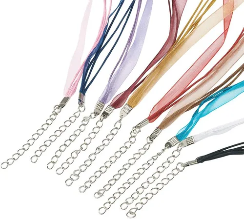 Vista 3 de Beadthoven - 100 hebras de cinta de múltiples hebras con 3 bucles, cordón encerado, cinta de organza de aleación, cadenas de cierre de langosta