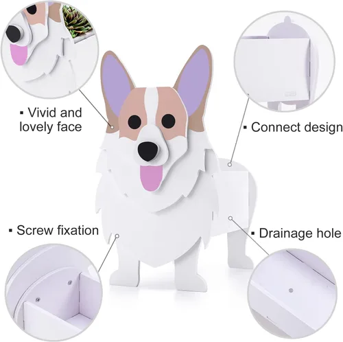 Vista 4 de Macetas de madera para perros con forma de animal de 14 pulgadas 2024, maceta de jardín para suculentas, diseño de perros lindos para interiores
