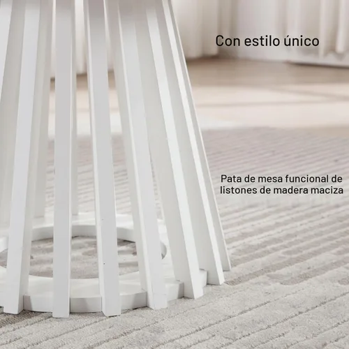 Vista 5 de DUOMAY Mesa de centro redonda moderna con base geométrica única, elegante mesa de madera blanca para sala de estar, oficina, salón, color blanco