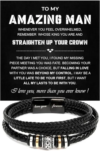 Vista 12 de Pulsera Para Mi Hombre, Pulsera Para Esposo Regalo De Esposa, Pulseras Para Hombres Regalo, Pulseras De Cuero Trenzado Y Acero Inoxidable Con