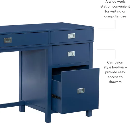 Vista 20 de Linon Sadie - Escritorio de almacenamiento lateral clásico moderno azul marino