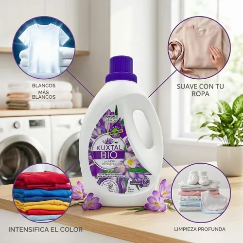 Vista 5 de KUXTAL - Detergente líquido para ropa, paquete de 3, limpieza profunda con cuidado suave para ropa y colores, detergente biodegradable y ecológico