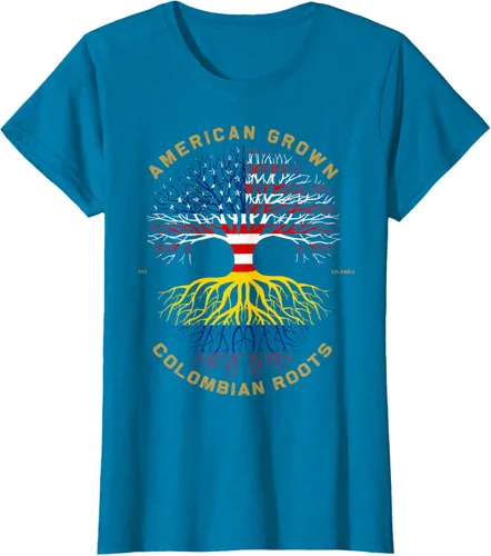 Vista 103 de Camiseta de regalo con la bandera de Estados Unidos con árbol de raíces colombianas
