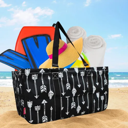 Vista 387 de NGIL Bolsa de comestibles reutilizable extra grande plegable de gran tamaño para comestibles, almacenamiento, picnic, playa, Estampado