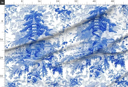 Vista 2 de Spoonflower Tela - Chinoiserie Willow Blue White Toile Chinese Nature Garden Botánico Impreso en tela de gasa Fat Quarter - Costura Ropa de moda