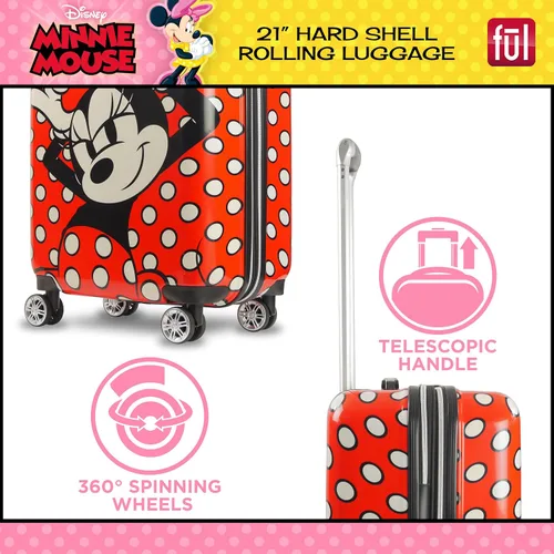 Vista 6 de FUL Disney Minnie Mouse - Maleta de mano con ruedas de 21 pulgadas, diseño de lunares, color rojo (FCFL0156-603), Rojo -, Disney Minnie Mouse