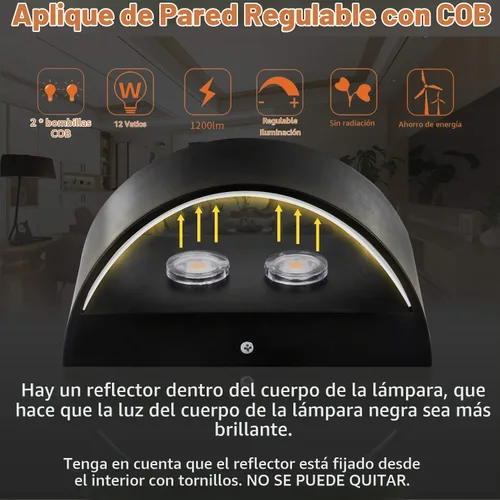 Vista 7 de Aplique de pared LED Lightess, color negro, para interiores, regulable