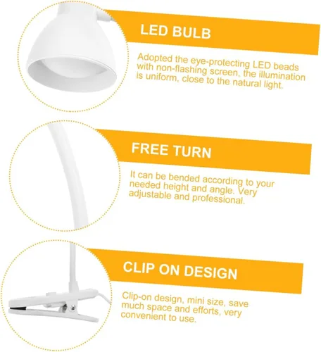 Vista 3 de Uonlytech Luz de mesa de oficina con clip, luces de lectura con clip, luces de libro, protección ocular, lámpara de abrazadera de cuello de cisne