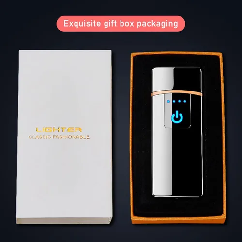 Vista 7 de Encendedor electrónico, resistente al viento, recargable por USB, de bobina delgada, con sensor de huellas dactilares inteligente, encendido de Negro