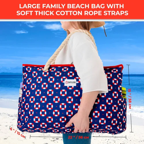 Vista 2 de SHYLERO Bolsa de playa y bolsa de piscina. Tiene bolsa hermética, tonelada de bolsillos. La bolsa de playa tiene cremallera, repelente al agua.