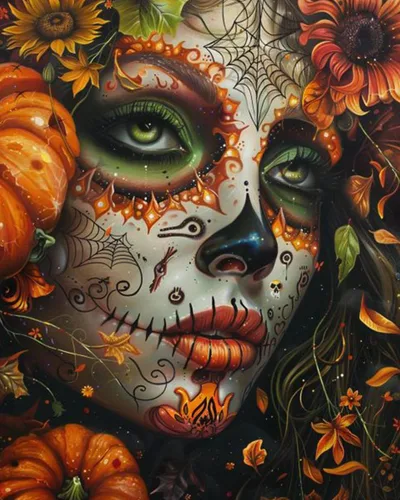 Vista 30 de Pintura por números retrato de niña con sombrero de mago Tucocoo, pintura DIY en lienzo con pinceles, pinturas acrílicas, calabaza de Halloween