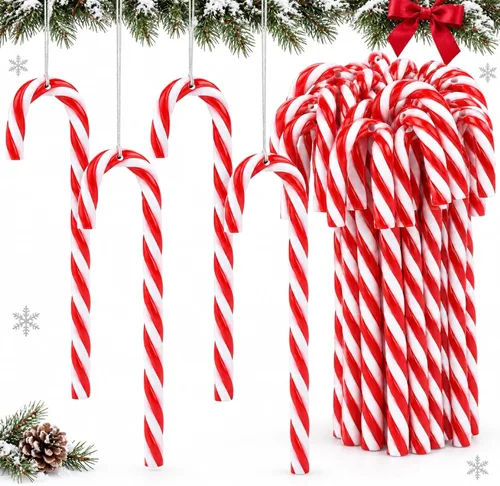 Vista 5 de 32 adornos navideños de bastón de caramelo de plástico para colgar en el árbol de Navidad, decoraciones para manualidades de Navidad, decoración