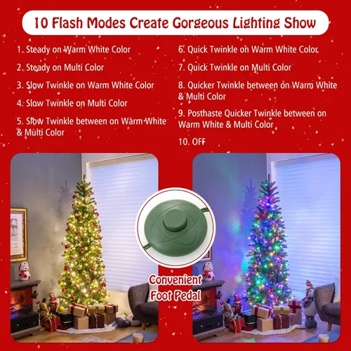 Vista 3 de GOFLAME Árbol de Navidad preiluminado de 5 pies, árbol de Navidad artificial con 180 luces LED, 10 modos de luz, 390 puntas de rama, soporte