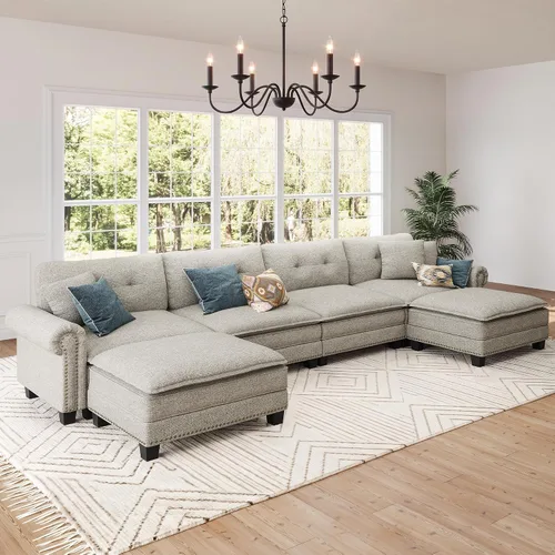 Vista 26 de Sofá modular de gran tamaño de 116 pulgadas en forma de L Azul polvoriento