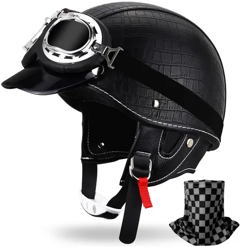 Vista 12 de Casco de motocicleta estilo alemán estilo retro medio casco de cuero medio abierto - aprobado por DOT para hombres y mujeres vintage motocicleta