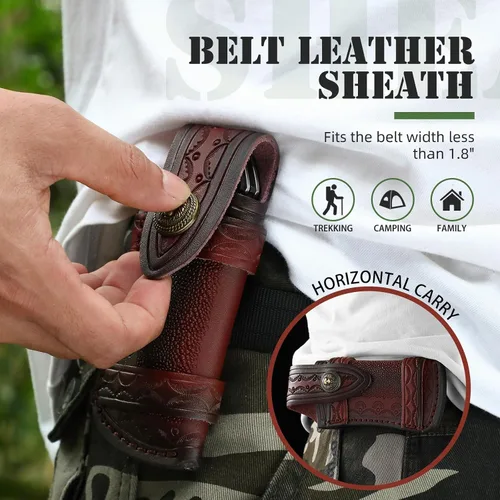 Vista 5 de Omesio Funda para cuchillo de bolsillo (M), funda plegable de 4.53 pulgadas para cuchillo plegable, funda de cuero para cuchillos, funda horizontal