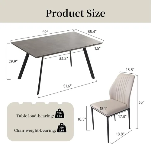 Vista 2 de ZckyCine Mesa de comedor de 7 piezas con 6 sillas, juego de mesa y sillas de cocina de 59 pulgadas, adecuada para 4-6 personas, mesa de comedor