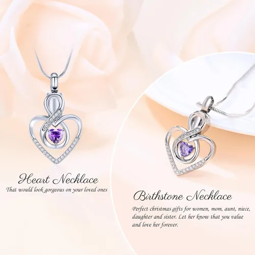 Vista 3 de Infinity Heart Urn Necklace for Women Cremation Jewelry Birthstone Pendant Necklace Memorial Keepsake Jewelry Urn Gift for Women