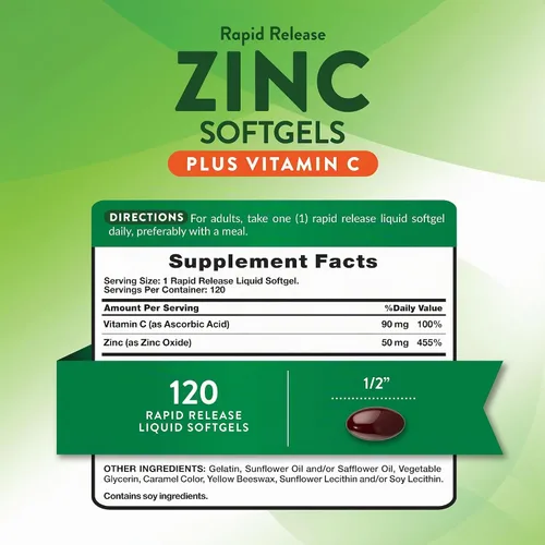 Vista 2 de Nature's Truth Zinc con vitamina C 50mg 120 cápsulas blandas