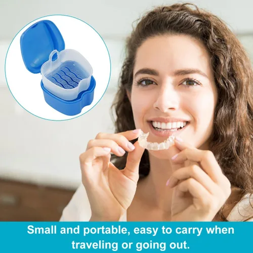 Vista 7 de Estuche de dentadura para dentadura postiza, caja de almacenamiento de dientes falsos con cesta de enjuague, caja de almacenamiento portátil