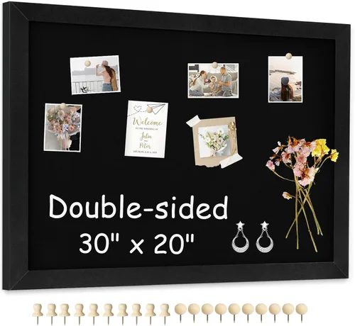 Vista 22 de Tablero de corcho de doble cara con lino, tablero de anuncios pequeño con marco de madera colgante de 12 x 12 pulgadas, kit de tablero de visión