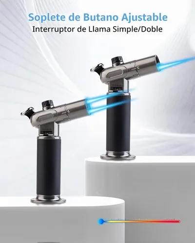 Vista 2 de RONXS Encendedor de antorcha, soplete de butano de cocina recargable, soplete de cocina con bloqueo de seguridad y llama única o doble ajustable