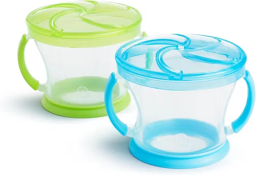 Vista 8 de Munchkin Snack Catcher - Tazas para aperitivos para niños pequeños, sin derrames, paquete de 2, rosa/morado Rosado/Púrpura