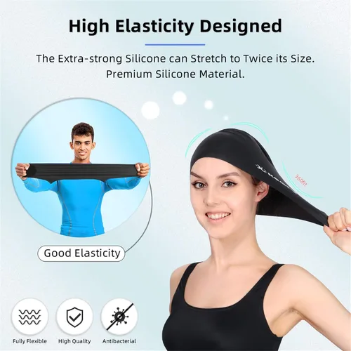 Vista 3 de Keary 2 Pack Gorro de natación actualizado de silicona para cabello largo para mujeres y niñas, impermeable, gorro de baño para piscina, gorro