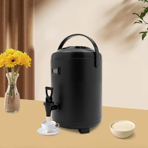 Vista 6 de Dispensador de bebidas aislado de 8 litros/2.11 galones, dispensador de bebidas frías y calientes de acero inoxidable negro con termómetro
