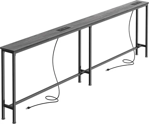 Vista 16 de SUPERJARE - Mesa de sofá de 79 pulgadas con 2 tomas de corriente y puertos USB-C, mesa consola estrecha de 5.9 pulgadas con almacenamiento, mesa