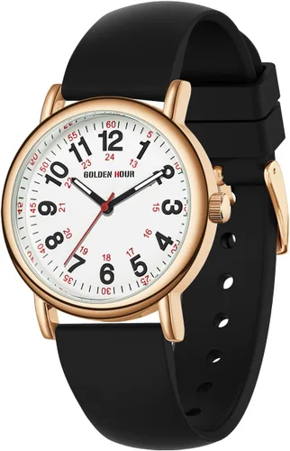 Vista 10 de GOLDEN HOUR - Reloj de enfermera impermeable para profesionales médicos, estudiantes, mujeres y hombres, esfera luminosa de fácil lectura, 24 horas