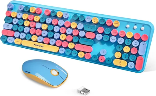 Vista 17 de FOPETT Juego de teclado y mouse inalámbricos de 2.4 GHz con botón de interruptor, teclado de tamaño completo, compatible