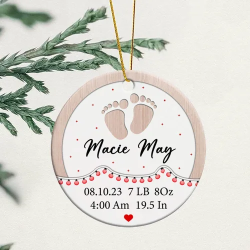 Vista 3 de Adorno de cerámica personalizado para la primera Navidad del bebé 2026, adorno de cerámica personalizado para la primera Navidad, estadísticas