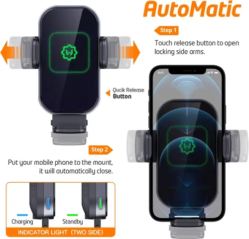 Vista 5 de Cargador inalámbrico para automóvil, (nueva versión de brazos automáticos), cargador inalámbrico rápido para automóvil, soporte de teléfono