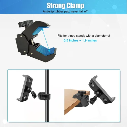 Vista 5 de Soporte de micrófono para tableta, soporte giratorio de 360° para iPad soporte para teléfono iPad soporte para micrófono, cinta de correr, bicicleta