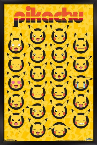 Vista 8 de Trends International Pokémon - Póster de pared de caras de Pikachu, 14.725 x 22.375 pulgadas, versión enmarcada de madera de granero Versión