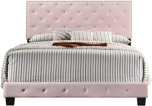 Vista 4 de Glory Furniture Cama matrimonial tapizada de terciopelo Suffolk en rosa