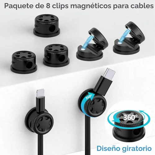 Vista 2 de ELII - Kit de gestión de cables de 328 piezas, 8 soportes magnéticos para cables, 69 clips para cables