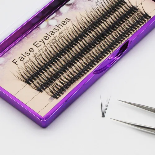 Vista 8 de Bodermincer 120 piezas de 0.004 in de grosor hechas a mano, cola de pez, pestañas postizas gruesas, naturales, largas, negras, individuales