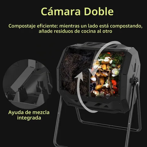 Vista 3 de Squeeze Master - Compostera grande para jardín y otros espacios al aire libre, con doble compartimento rotativo, mejor circulación del aire, sin