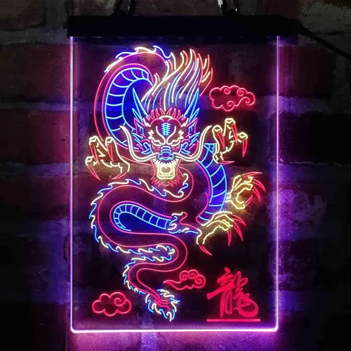 Vista 19 de ADVPRO Dragón chino en la nube palabra tricolor LED neón signo verde y rojo y amarillo 7.9 x 12.6 pulgadas st9s23-i3225-gry