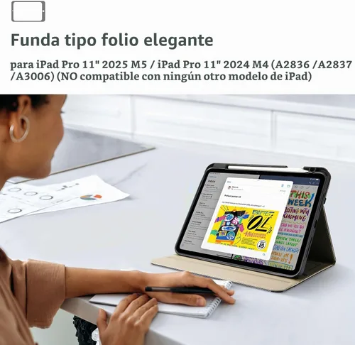 Vista 6 de ProCase Funda de piel sintética para iPad Pro de 11 pulgadas 2025 M5 / 2024 M4 con correa de mano bolsillo frontal, cubierta de soporte de negocios