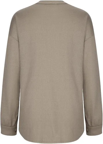 Vista 4 de Chaqueta de punto gofre para mujer 2023, estilo casual, manga larga, con botones, para mujer
