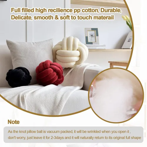 Vista 3 de Bola de almohada de nudo, cojín redondo suave para decoración del hogar, almohada decorativa para el hogar, almohada de felpa anudada hecha a mano