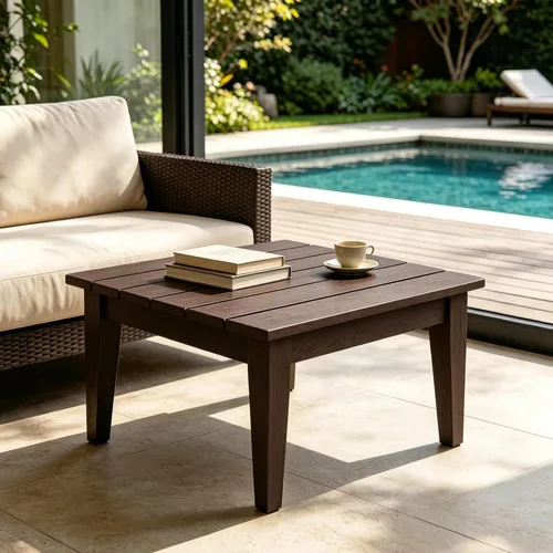 Vista 2 de WestinTrends Ashore - Mesa de centro para exteriores, 32 pulgadas de madera de polietileno Adirondack para todo tipo de clima, mesa auxiliar Marrón