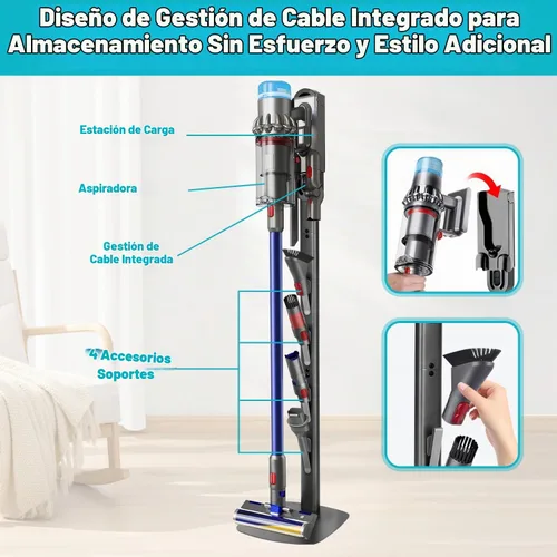 Vista 4 de Soporte de aspiradora para Dyson Gen5 V8 V15 V12 V11 V10 V7 V6, estación de acoplamiento de piso de metal FrontLine con gestión de cable