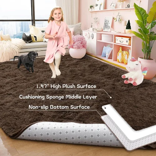 Vista 7 de Foxmas Alfombras de Área Suaves y Esponjosas para Dormitorio, Habitación de los Niños, Alfombra de Guardería de Felpa Peluda, Alfombras Peludas