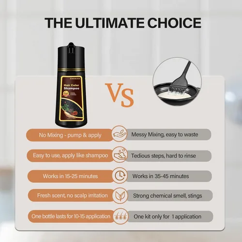 Vista 6 de Champú de Tinte para el Cabello Marrón Cereza, Tinte para el Cabello Marrón Semipermanente, Funciona en Minutos, Champú de Color Instantáneo